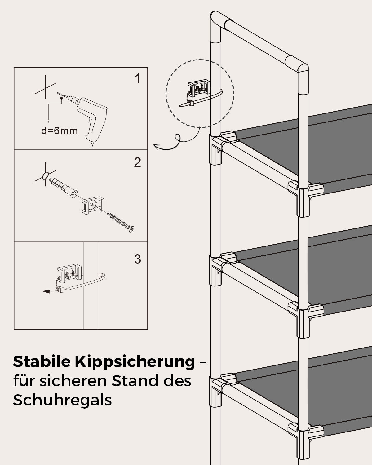Sekey Schuhregal mit 10 Ebenen – Schmal, stabil & platzsparend, Metallgestell mit Vliesstoffablagen, ideal für Flur & kleine Räume