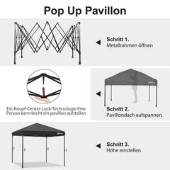 Sekey 300 x 300 cm Faltpavillon mit 4 Sandsäcken und Tragetasche
