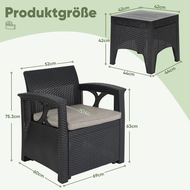 Sekey 3-teilig Gartenmöbel Set, 2 Sessel und Gartentisch