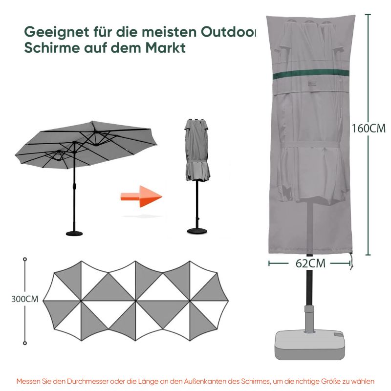 Sekey 160 x 62 cm Schutzhülle für Doppelsonnenschirm, aus Polyester-Gewebe