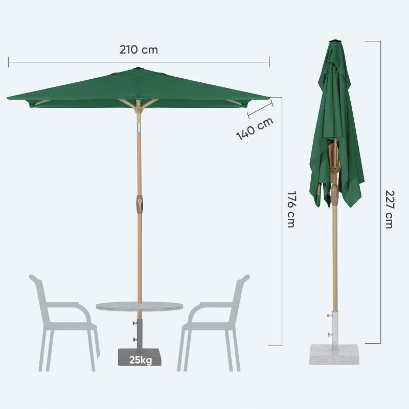 Sekey 210 x 140 cm aluminum parasol with crank, sun protection UV50+, made of wood-metal