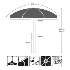 Sekey 200 cm parasol with protective cover, sun protection UV50+