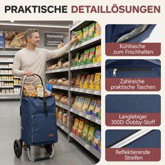 Sekey Einkaufstrolley 3-in-1 klappbar – 50L Einkaufswagen mit Kühlfach, großen Rädern & Sackkarren-Funktion, leichtes Aluminium