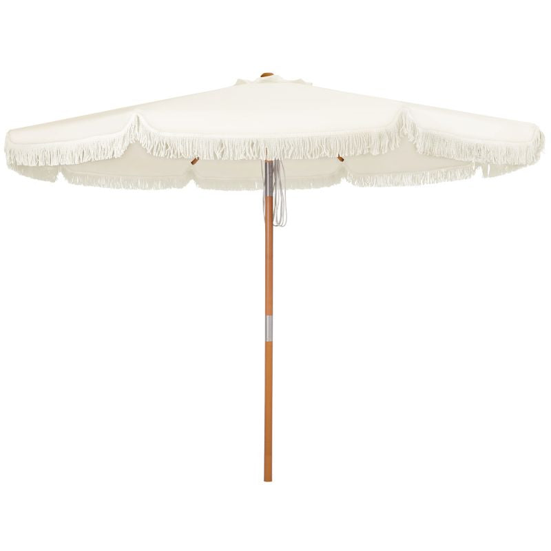 Sekey 300 cm wooden parasol with fringes, sun protection UV50+