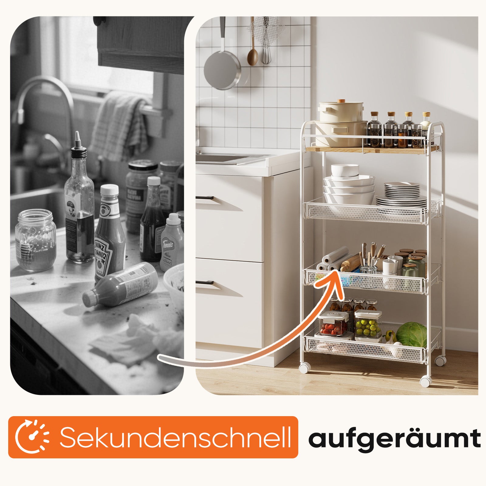 Sekey Rollwagen mit 4 Ebenen – Küchenwagen & Nischenregal mit – sekeymall