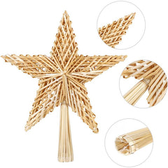 SALCAR Christmas tree topper straw star Christmas tree decoration for Christmas, fir tree topper for the Christmas tree, 25cm