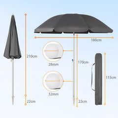 Sekey ∅ 180 cm aluminum beach umbrella with protective cover and ground sleeve, sun protection UV50+