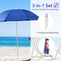 Sekey ∅ 160 cm Strandschirm mit Schutzhülle und Bodenhülse, Sonnenschutz UV50+ Sekey