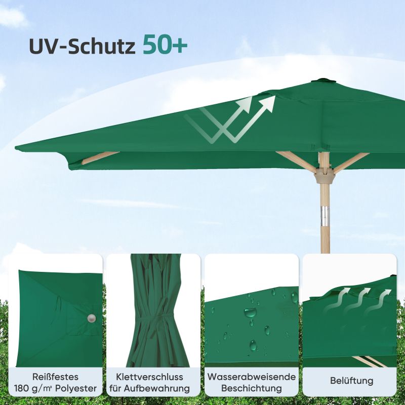 Sekey 210 x 140 cm aluminum parasol with crank, sun protection UV50+, made of wood-metal