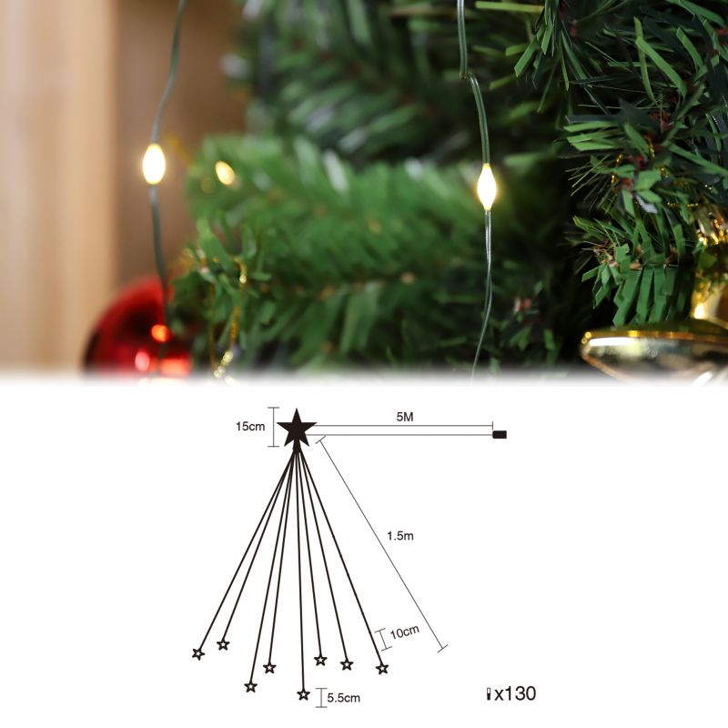 Salcar 1,5 m LED Lichterkette für Weihnachtsbaum, 120 LEDs, mit Fernbedienung, USB-betrieben