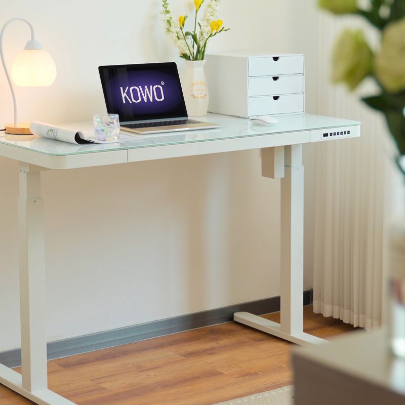 KOWO 120 cm Glass Electric Height Adjustable Desk with Drawers and Wireless Charging, Mobilo