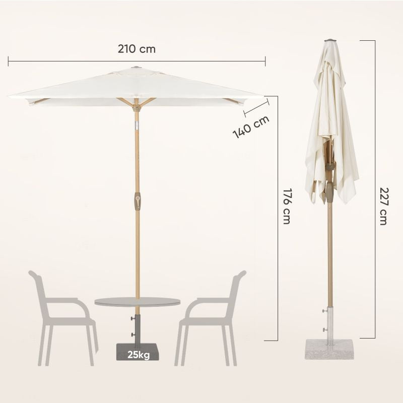 Sekey 210 x 140 cm aluminum parasol with crank, sun protection UV50+, made of wood-metal