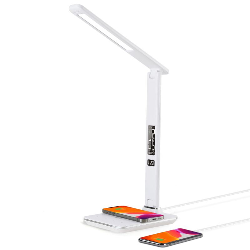 WILIT U13AQ 18W LED desk lamp, with 5 brightness levels/3 color temperatures, with 5W charging function and 10W USB charging function, with alarm clock