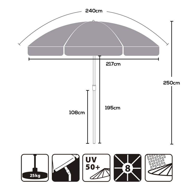 Sekey parasol 240cm with protective cover, UPF25+