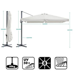 Sekey 300 cm x 300 cm Ampelschirm, Sonnenschutz UV50+ Sekey