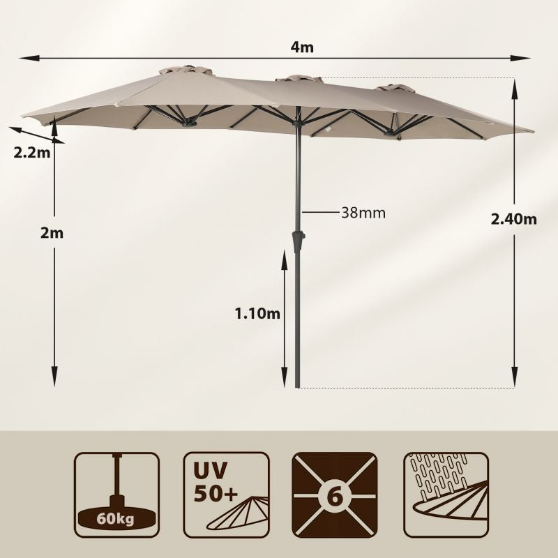 Sekey 220 × 400 cm double parasol with crank, UV50+