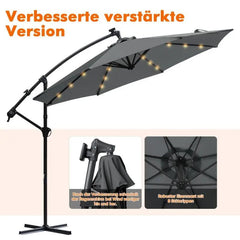 Sekey 300 cm Ampelschirm mit LED Solar Beleuchtung, Sonnenschutz UV50+ Sekey
