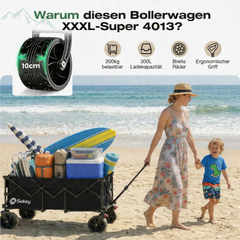 Sekey 300L / 150KG Faltbarer Bollerwagen, Patentiert Zusammenfaltbar aus Vier Richtungen, mit Bremsen und Extra Breiten Rädern
