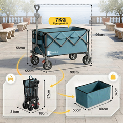 SUNULA Foldable Wagon 120 kg – 150L Handcart with Off-Road Wheels, Brakes &amp; One-Hand Handle
