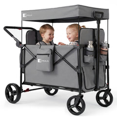 Sunula Kinder Bollerwagen für 2 Kinder mit Dach – faltbar, Schiebe- & Ziehfunktion, 5-Punkt-Gurte und XXL-Räder, K1 Serie