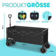 Sekey Faltbarer Bollerwagen 400 L, Extra Lang (110 cm), 200 kg Tragkraft, Schwerlast Transportwagen mit Geländerädern & Getränkehalter – Für Strand, Camping & Garten Sekey