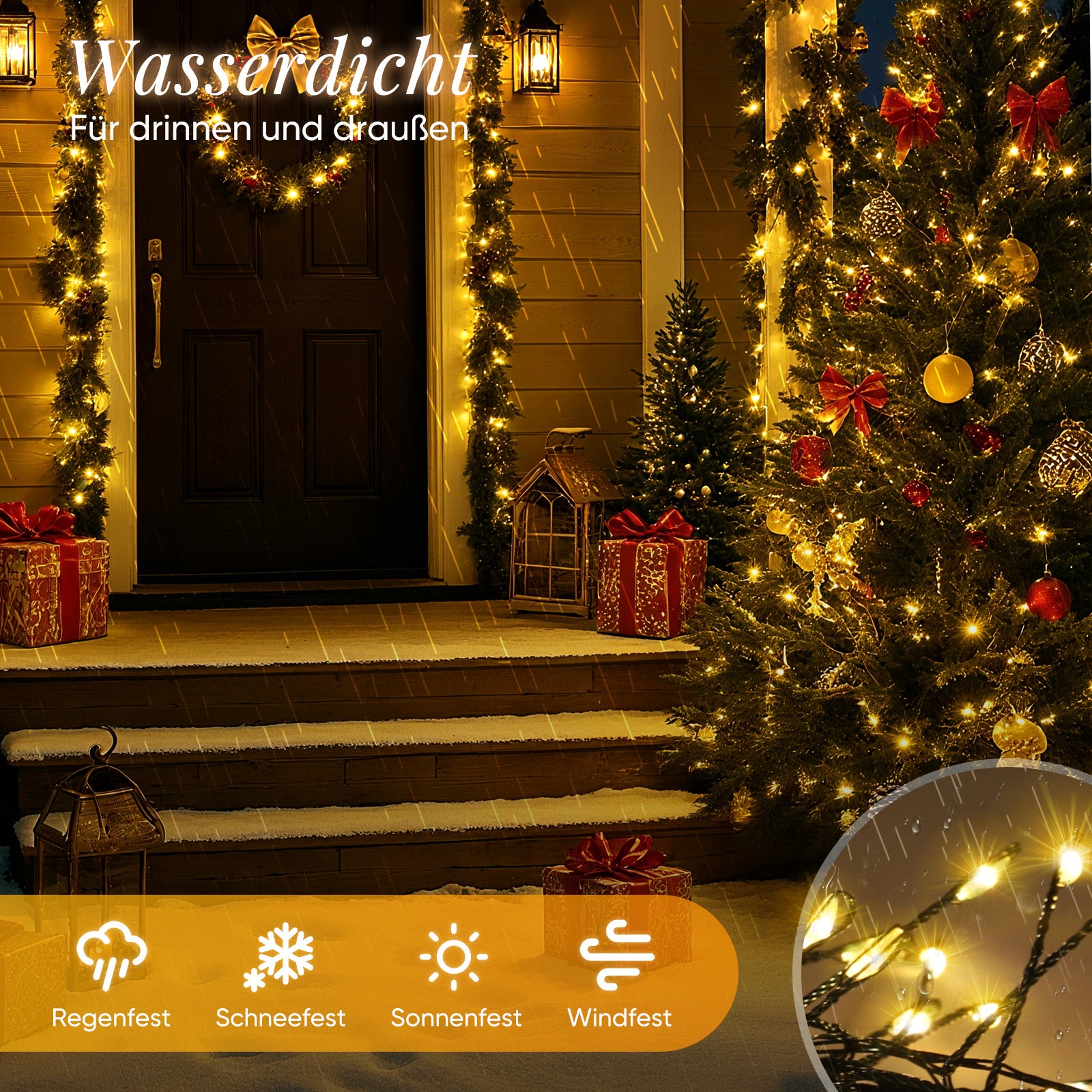 SALCAR LED Cluster Lichterkette Kupferdraht | 200/400/600/800 LEDs | 5m/10m/15m/20m | Warmweiß, 8 Modi, Timer & Memory, IP44 Wasserdicht für Innen & Außen