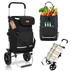 Sekey Faltbarer Einkaufstrolley 3-in-1 – Leichter Aluminium-Trolley 60 kg Tragkraft, Höhenverstellbarer Griff, Automatische Faltfunktion, Inklusive Kühlfach & Getränkefach, Ideal für Einkäufe & Camping