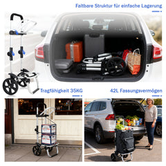 Sekey Faltbarer Einkaufstrolley 3-in-1 – Leichter Aluminium-Trolley 60 kg Tragkraft, Höhenverstellbarer Griff, Automatische Faltfunktion, Inklusive Kühlfach & Getränkefach, Ideal für Einkäufe & Camping