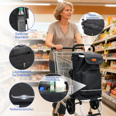 Sekey Faltbarer Einkaufstrolley 3-in-1 – Leichter Aluminium-Trolley 60 kg Tragkraft, Höhenverstellbarer Griff, Automatische Faltfunktion, Inklusive Kühlfach & Getränkefach, Ideal für Einkäufe & Camping