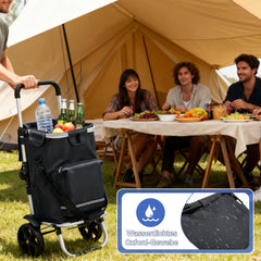 Sekey Faltbarer Einkaufstrolley 3-in-1 – Leichter Aluminium-Trolley 60 kg Tragkraft, Höhenverstellbarer Griff, Automatische Faltfunktion, Inklusive Kühlfach & Getränkefach, Ideal für Einkäufe & Camping