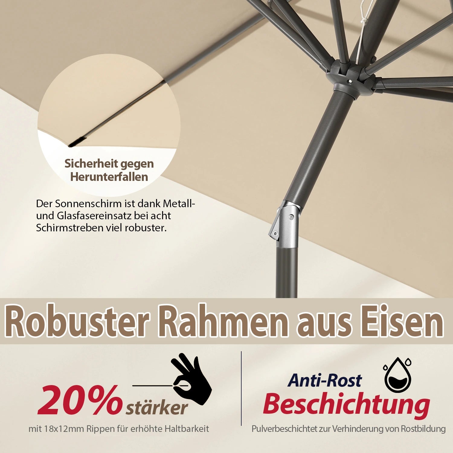 Sekey 270cm Sonnenschirm mit Kurbel, Knickbar im Sitzen, Sonnenschutz UV50+