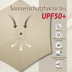 Sekey 270cm parasol with crank, foldable while sitting, sun protection UV50+