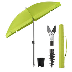 Sekey 3-in-1 Sonnenschirm mit Erdspieß 160cm – höhenverstellbar & neigbar, UV-Schutz 50+, stabiler Strandschirm für Strand, Garten & Camping