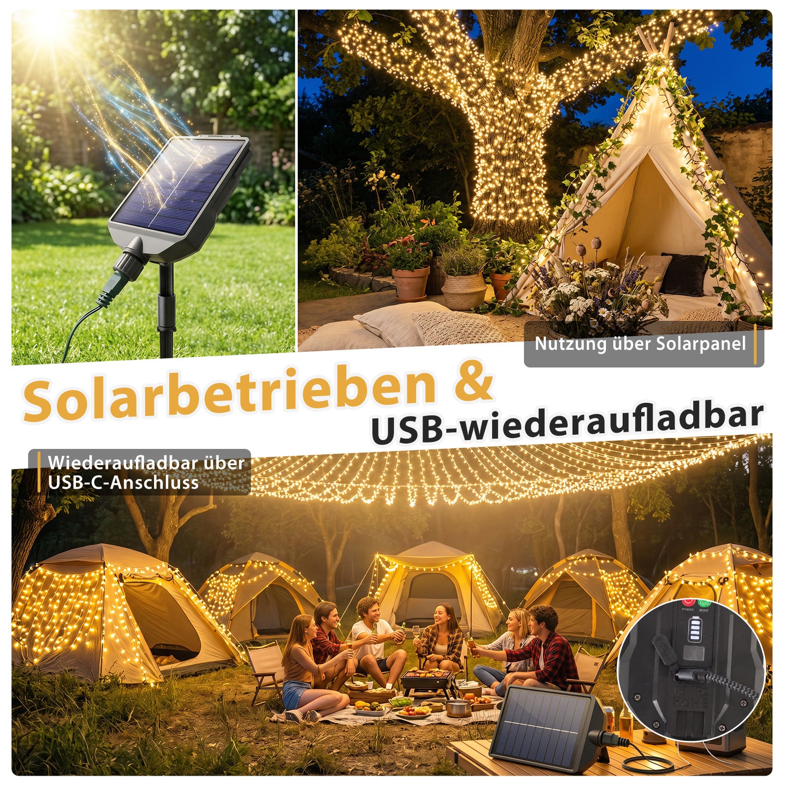 Salcar Solar Cluster Lichterkette Außen mit Fernbedienung – Warmweiß L – sekeymall