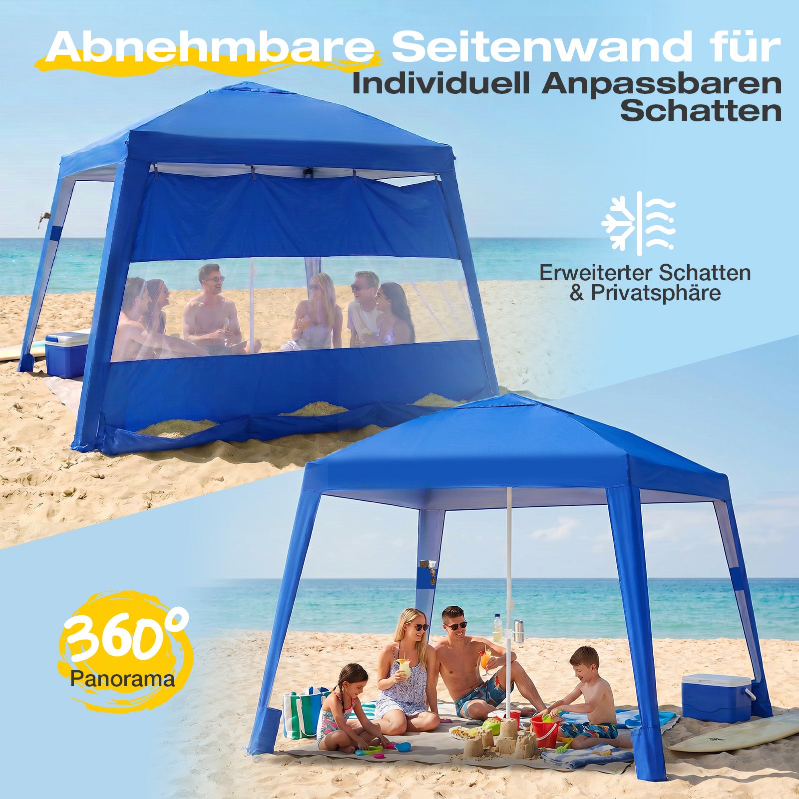 Sekey Strandmuschel Pop Up 240 × 240 cm für 4–6 Personen – Höhenverste – sekeymall