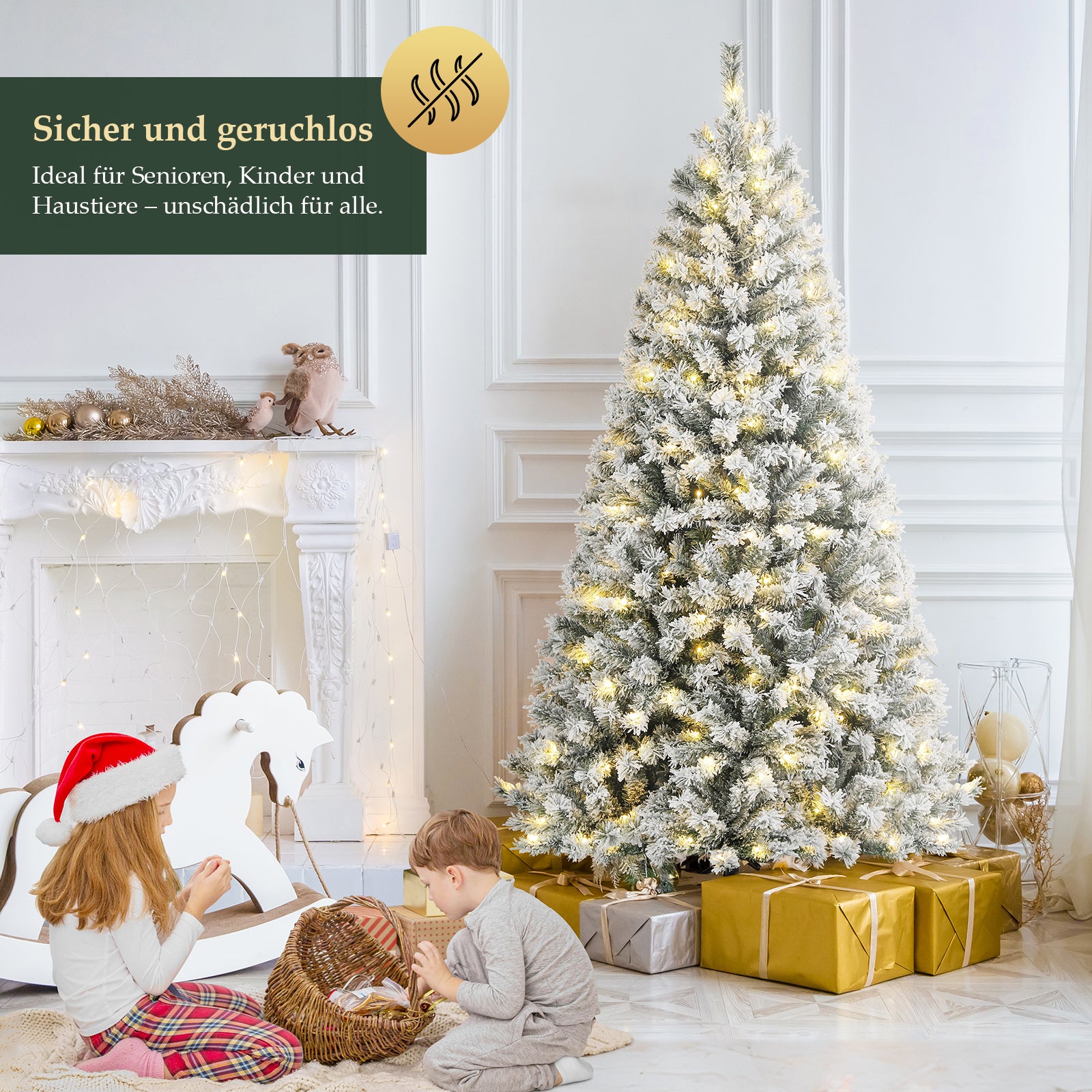 Salcar 180cm Künstlicher Weihnachtsbaum mit Schnee und Licht, mit 250 LED und 828 PVC Spitzen