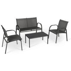 Sekey 4-teilige Sitzgruppe Gartenmöbel Set aus Textilene, Dunkelgrau