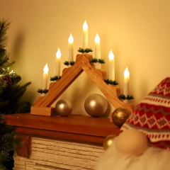 SALCAR LED Adventsleuchter mit 7 Kerzen, Rot Kerzenbogen aus Holz, 7 LED Lichter, Lichtbogen, Dreieckslichtdekoration für Weihnachtsdekoration