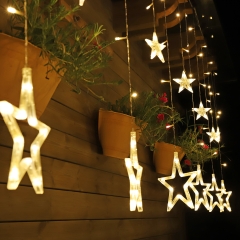 SALCAR Lichterkette mit LED Kugel 12 Sterne 138 Leuchtdioden Lichtervorhang, USB Sternenvorhang mit Fernbedienung für Weihnachten - Warmweiß