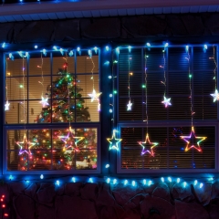 SALCAR 2m 138er LED Lichterkette LED Sternenvorhang 8 Modi, bunte Sterne Lichtervorhang für Weihnachten Hochzeit